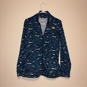 The North Face Blue and White Zip-Up Sweatshirt Size Large Women
